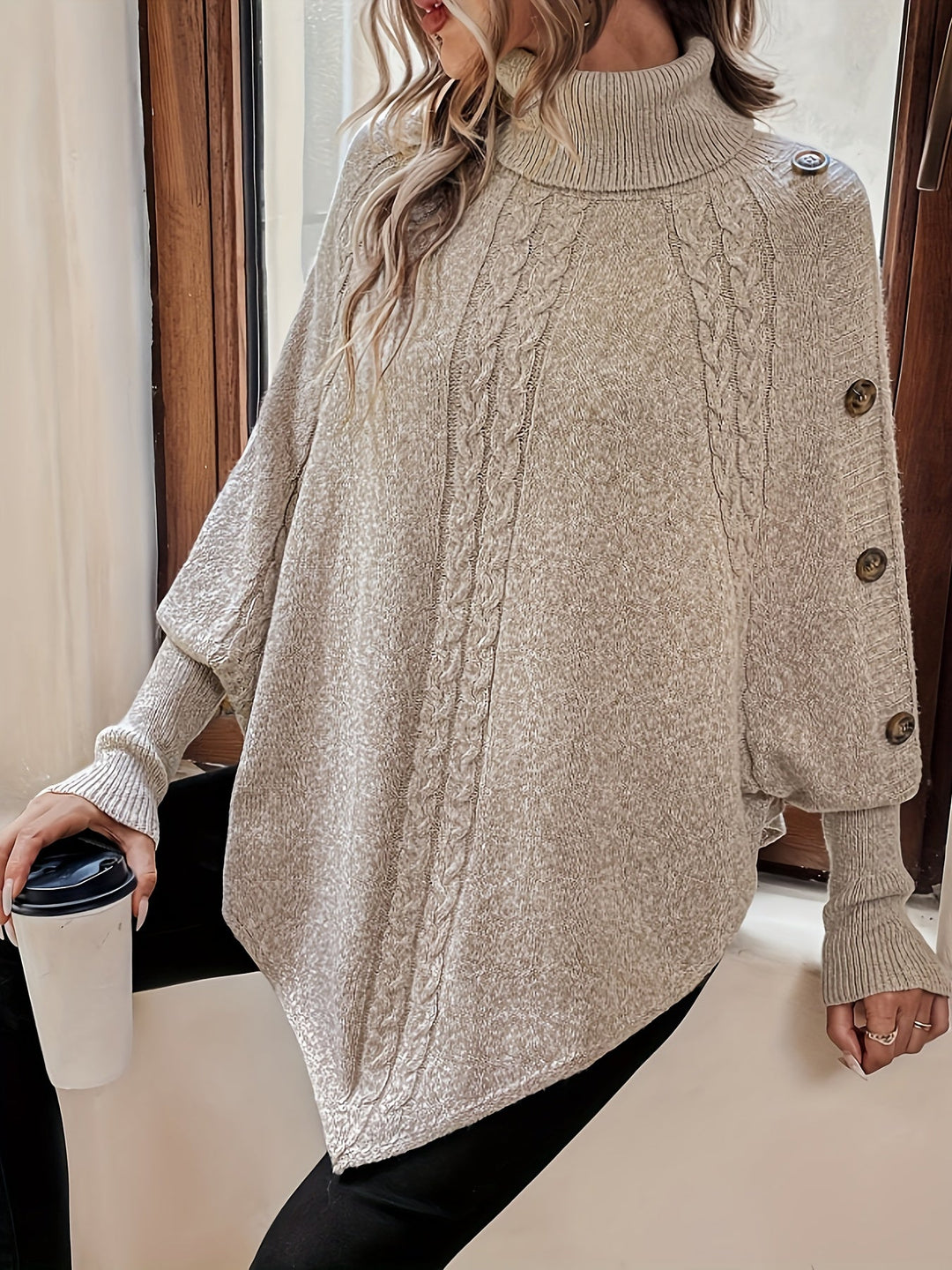 EB | Poncho Sweater mit Knöpfen Acryl Elegant und Komfortabel