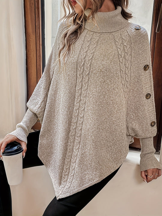 EB | Poncho Sweater mit Knöpfen Acryl Elegant und Komfortabel