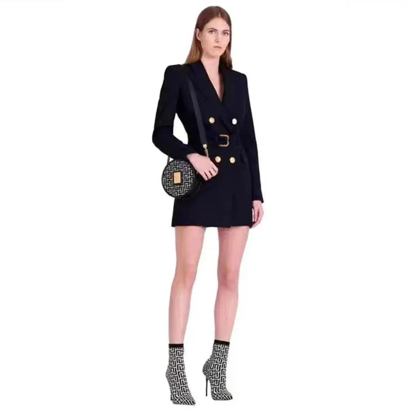 EB | Klassisches Büro-Blazerkleid mit Gürtel und Luxuriösen Knöpfen