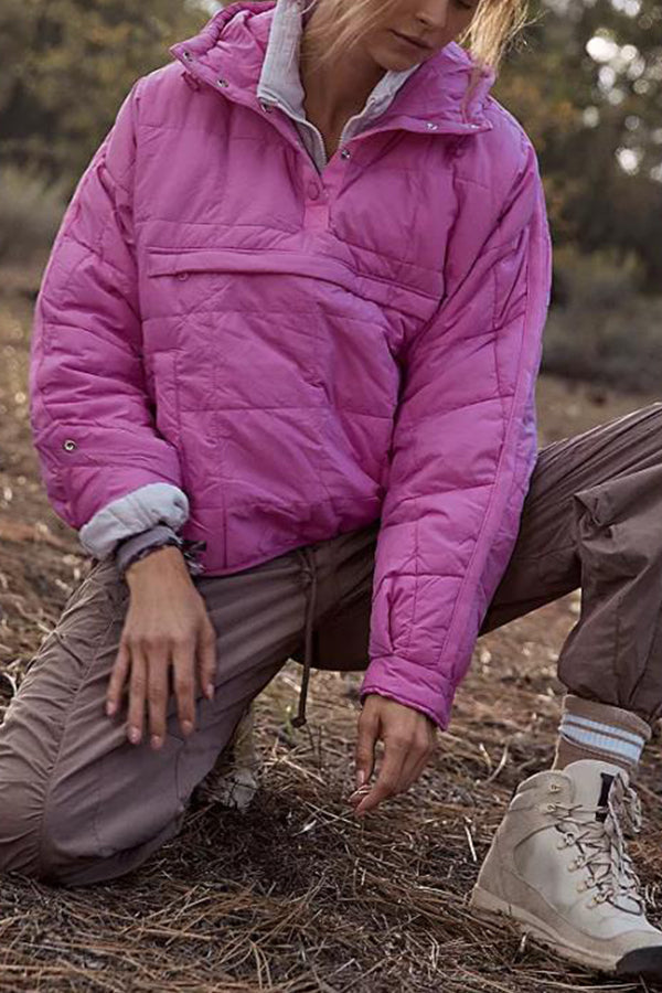 EB | Farbe Kapuzenjacke Gepolstert Faltbare Gepolsterte Pullover Tasche Langarmjacke