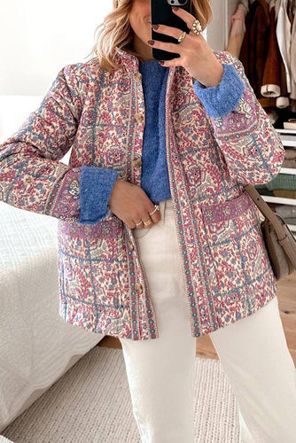 EB | Paisley-Flower-Print-Knopf-Taschen-Stepp-Leichtgewicht-Baumwolljacke