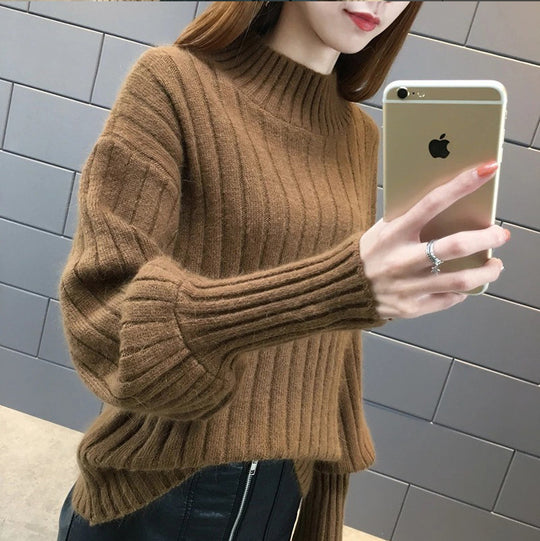 Damen Grobstrickpullover mit hochstehendem Kragen und strukturiertem Design EB