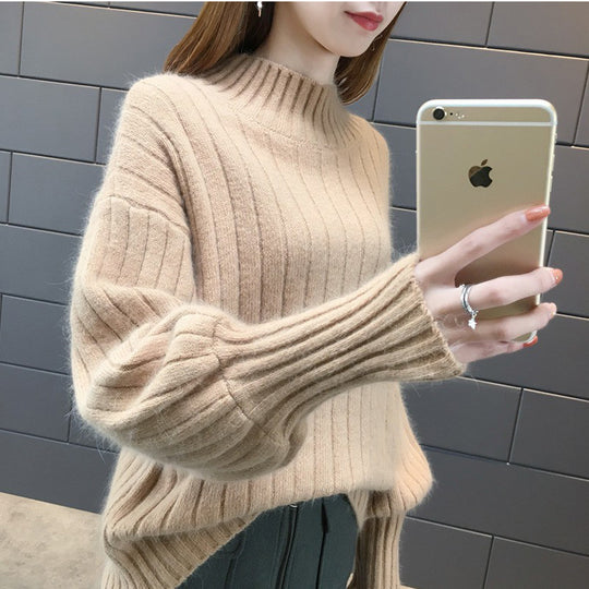 Damen Grobstrickpullover mit hochstehendem Kragen und strukturiertem Design EB