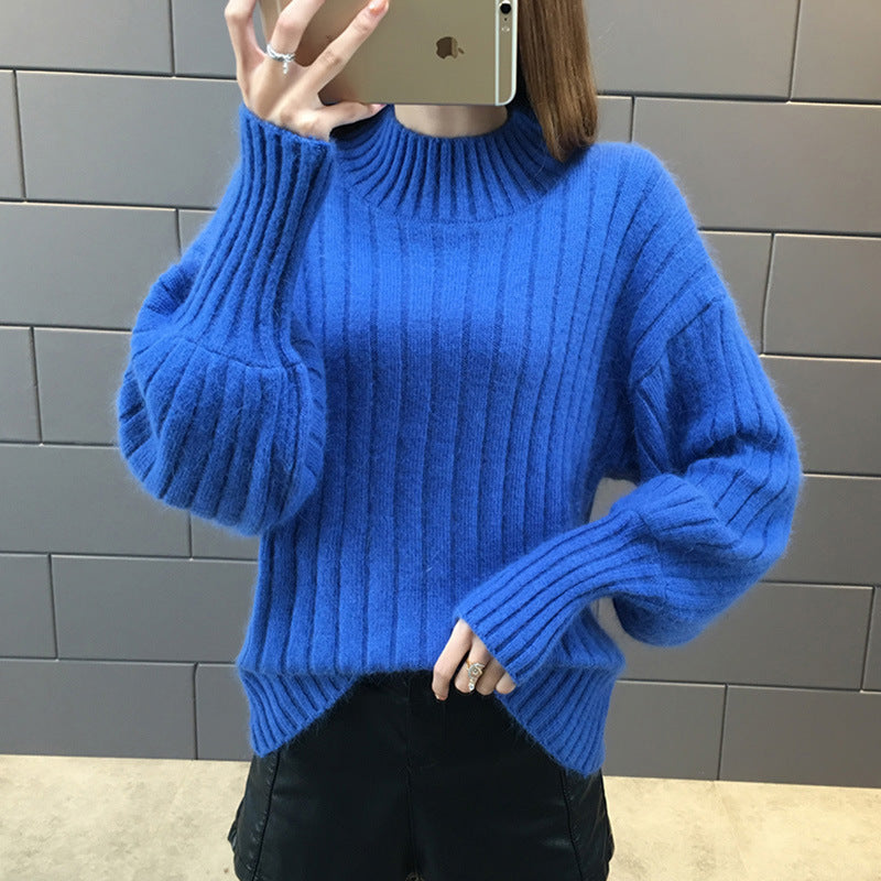 Damen Grobstrickpullover mit hochstehendem Kragen und strukturiertem Design EB