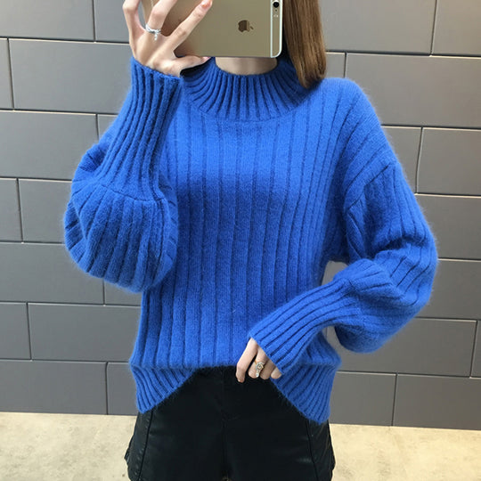 Damen Grobstrickpullover mit hochstehendem Kragen und strukturiertem Design EB