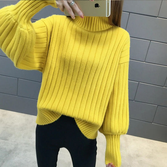 Damen Grobstrickpullover mit hochstehendem Kragen und strukturiertem Design EB