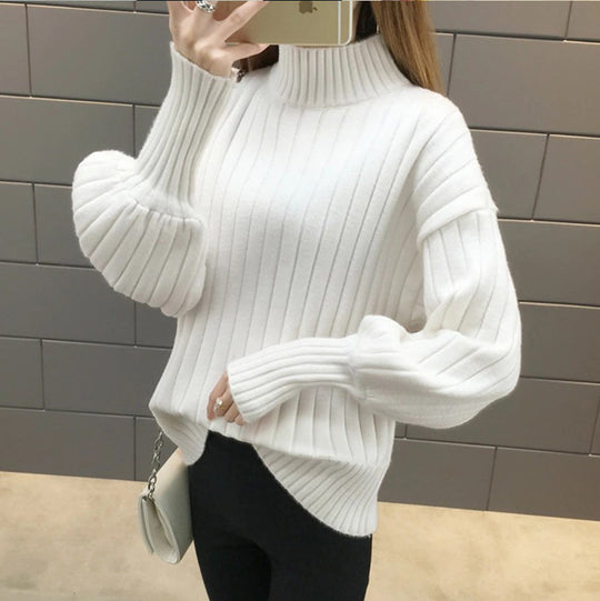 Damen Grobstrickpullover mit hochstehendem Kragen und strukturiertem Design EB