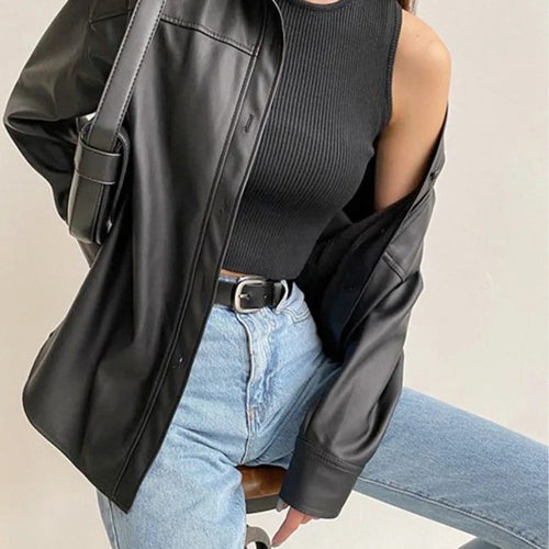 EB | Vintage Leder Bomberjacke mit Reverskragen und Knopfverschluss