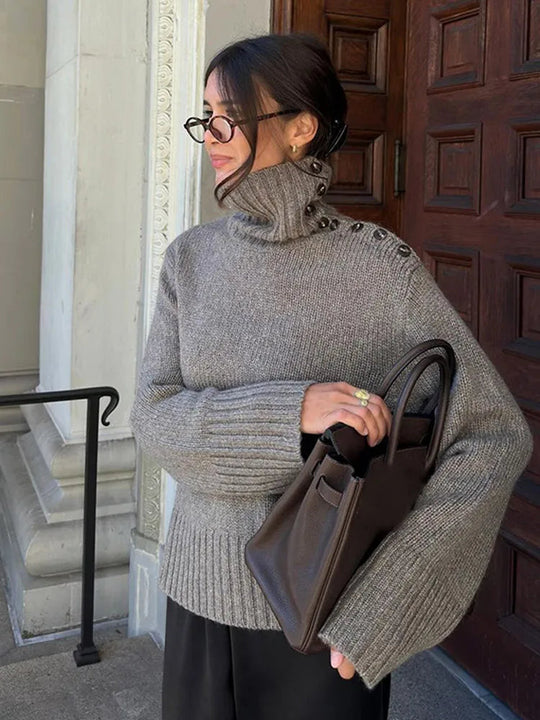 EB | Gemütlicher Pullover mit Knopfverschluss Stehkragen und Lockerer Passform