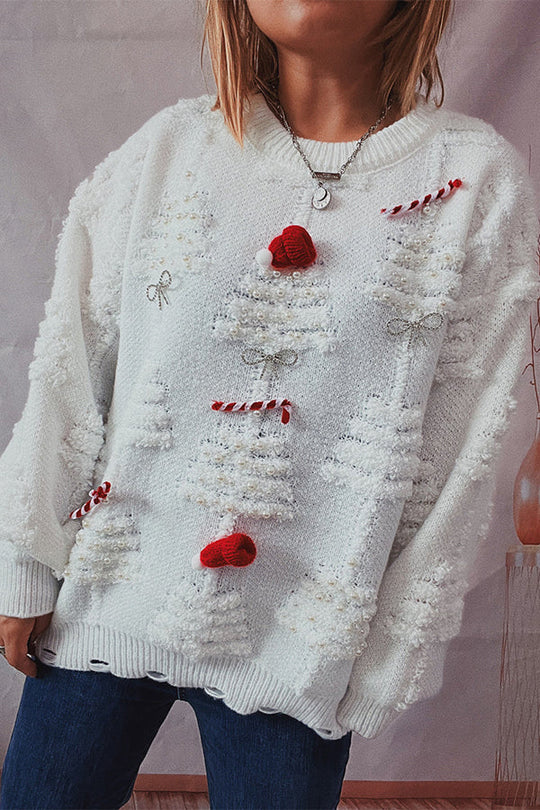 EB | Weihnachtsmuster Gestrickter Rundhalsausschnitt Langarmpullover
