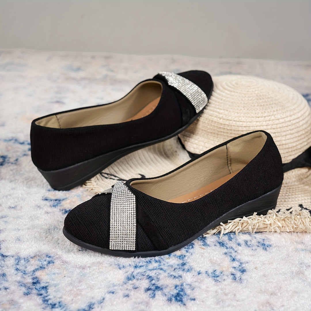 Elegante Kristall-Bogen-Keilabsatz-Sandalen EB EB