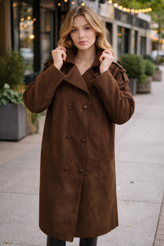 EB | Brauner Wildleder langer Mantel