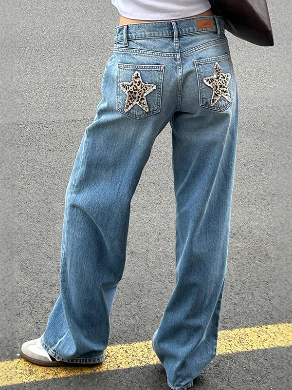 EB | Retro Leoparden Print Stern Boyfriend Jeans