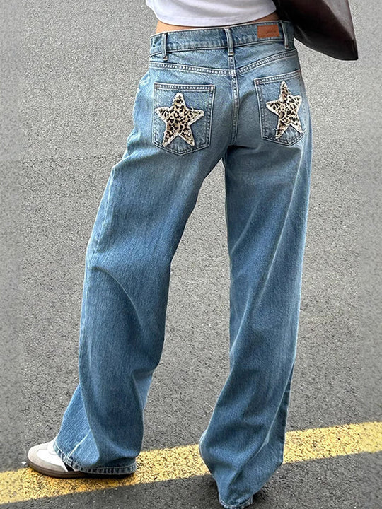 EB | Retro Leoparden Print Stern Boyfriend Jeans