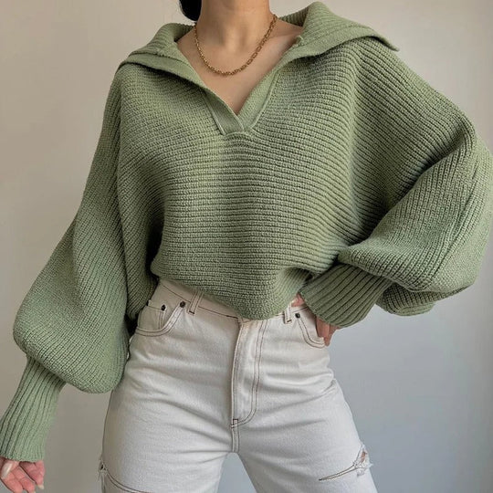 EB | Strickpullover mit Laternenärmeln und offenem Kragen