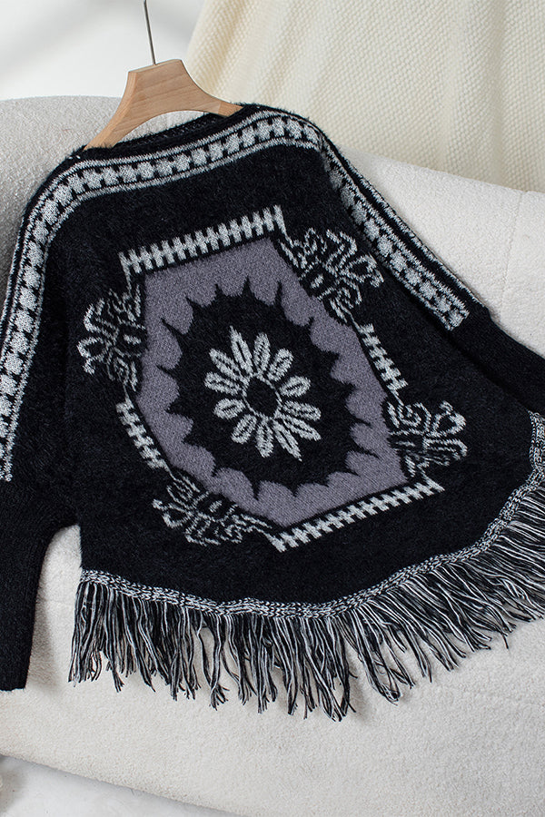 EB | Boho Strickpullover mit Quasten-Saum