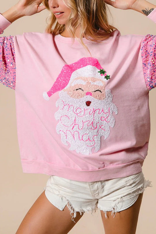 EB | Weihnachten Lässig Locker Rundhals Pailletten Ärmel Sweatshirt