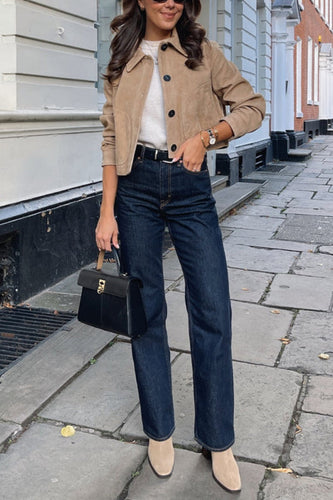 EB | Button Down Crop Faux Suede Jacke