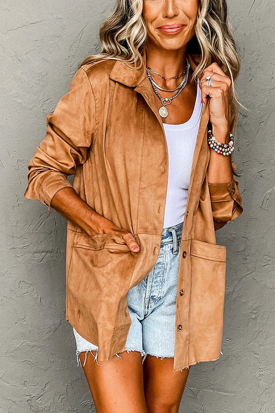 EB | Kunstwildleder Freizeitjacke mit Taschen und Knopfleiste