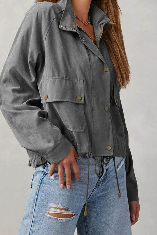 EB | kariert Revers Mehrknopf-Zwei-Taschen-Midi-Jacke