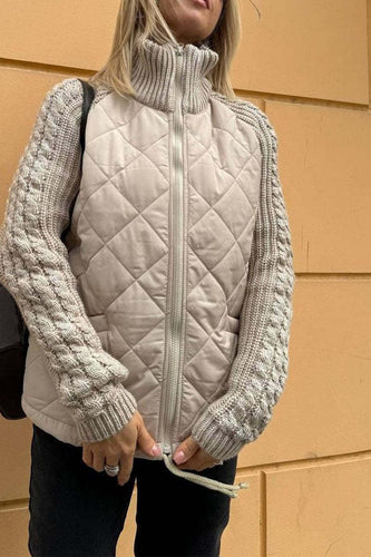 EB | Lässige einfarbige gestrickte Patchwork-gefütterte Jacke
