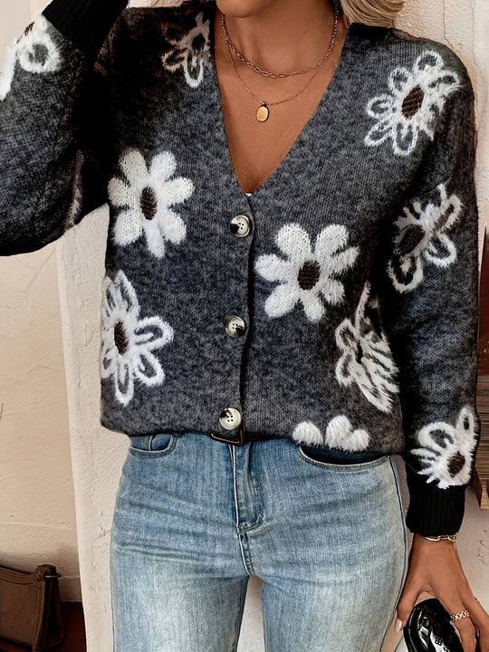 EB | Weiche Strickjacke mit Blumenmuster Acryl Wärme und Stil