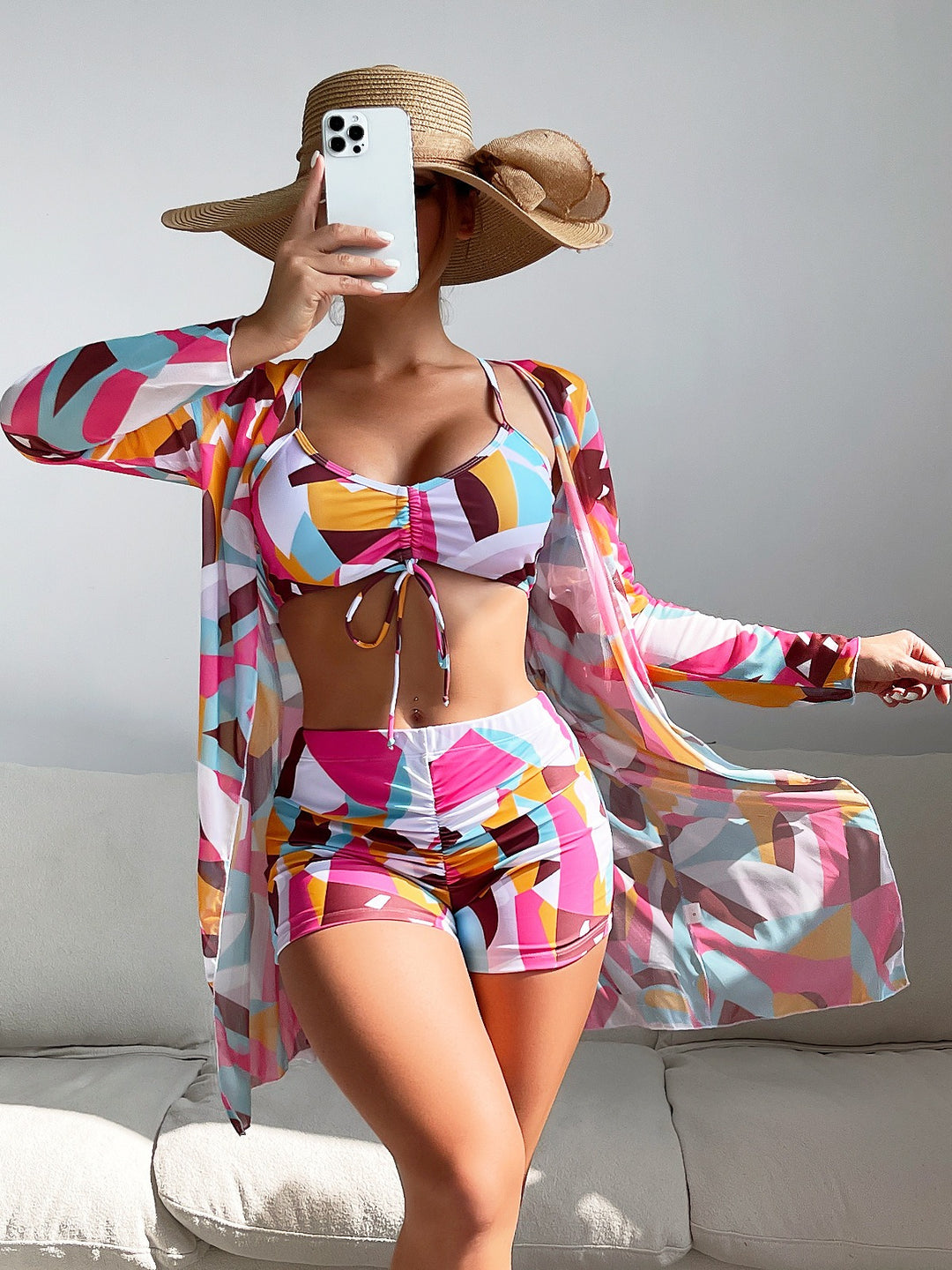 EB | Dreiteilige Bluse mit hoher Taille und langen Ärmeln mit Kordelzug