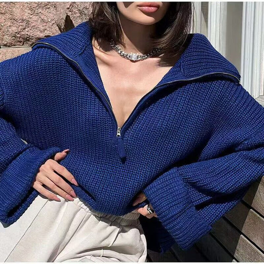 EB | Rippstrick Pullover mit Reißverschluss Weich und Warm Lässige Eleganz