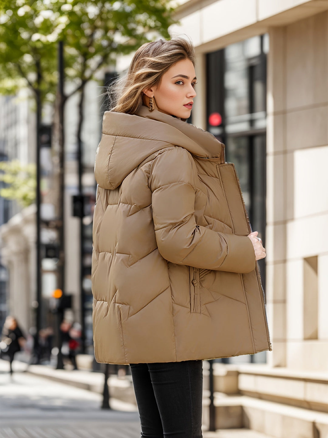 EB | Stylischer dicker warmer Daunenmantel mit Kapuze Ideal für Herbst/Winter