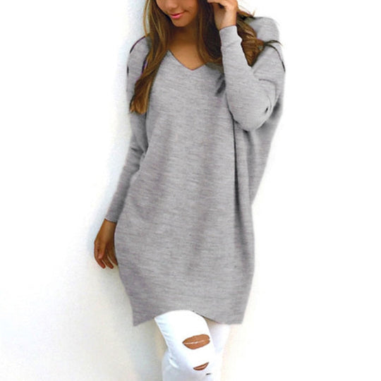 EB - Sweater |Eleganter langer Pullover mit V-Ausschnitt für Damen