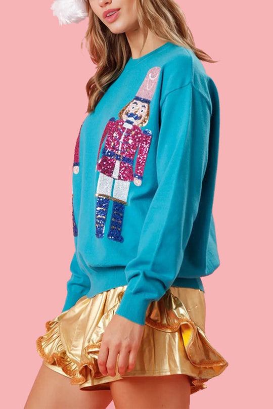 EB | Weihnachtswächter Pailletten Rundhals Lässiger Lockere Sweatshirt