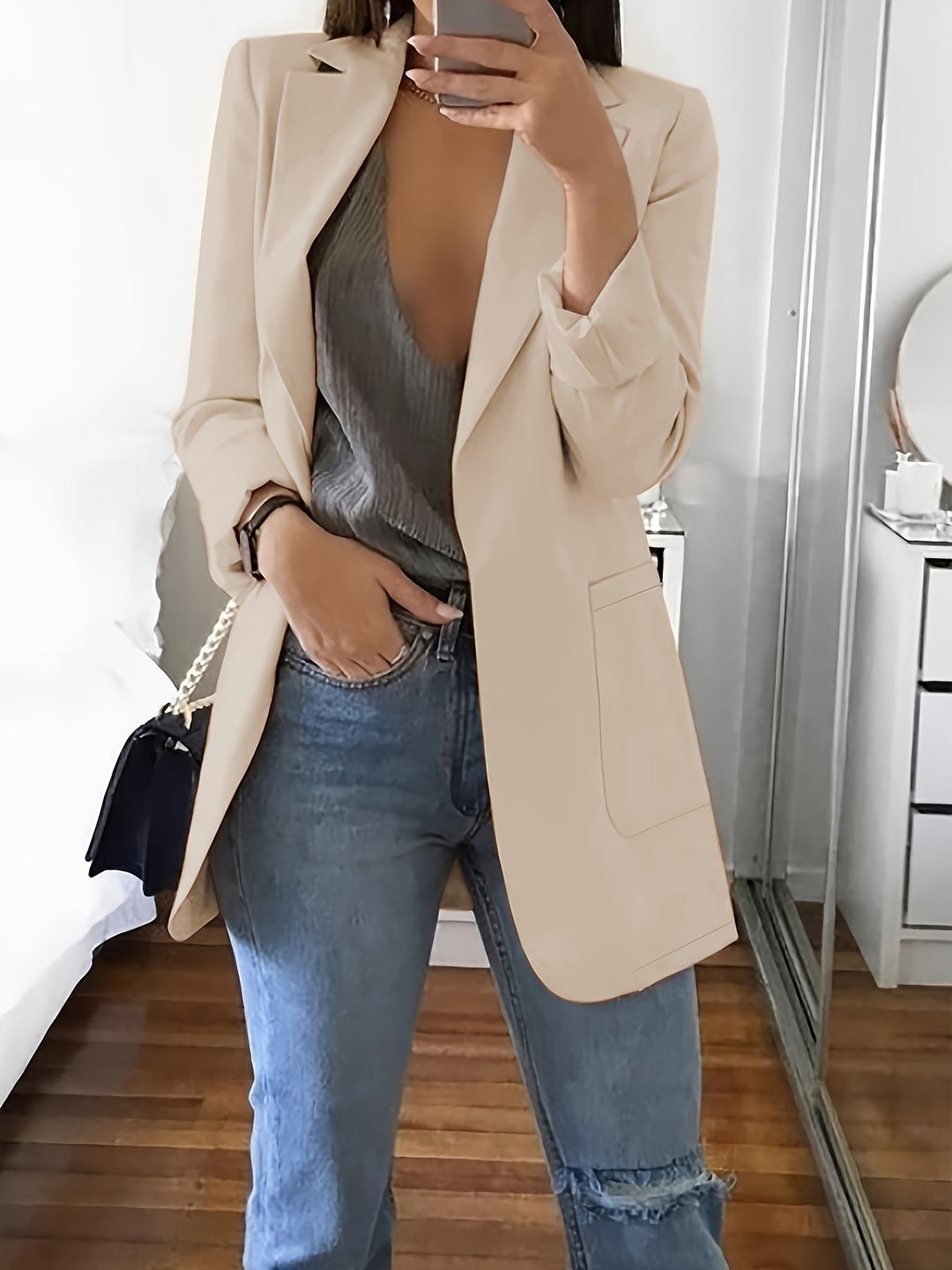 EB | Eleganter Einfarbiger Business-Blazer Mit Offener Vorderseite - Ideal Für Alle Jahreszeiten