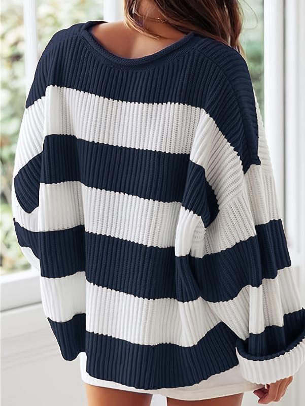 EB | Strickpullover mit Streifen Lockerer Sitz Lässig und Komfortabel