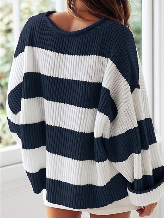 EB | Strickpullover mit Streifen Lockerer Sitz Lässig und Komfortabel