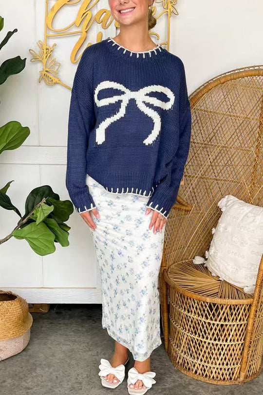 EB | Weihnachtsbogen Kontrastfarbe Eingeschlossen Kante Langarm Gestrickter Pullover