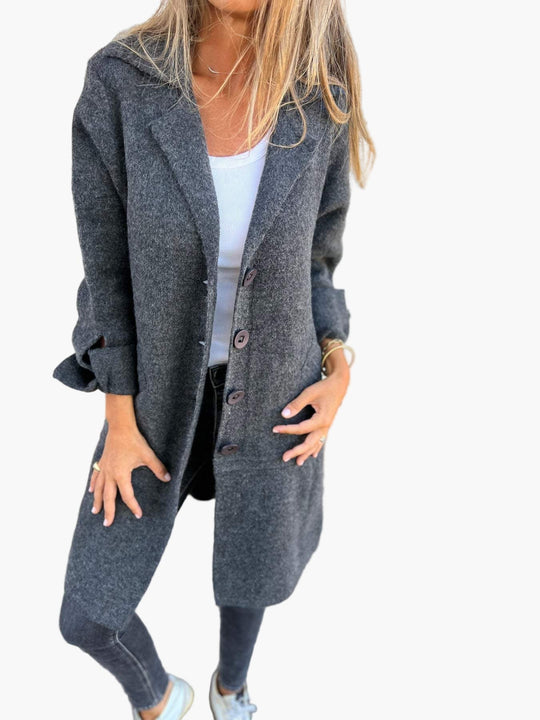 EB | Mantel mit Elegantem Revers - Langer Übergangsjacke für Alltag und Büro