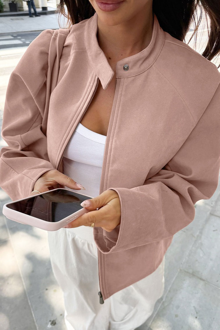 EB | Stylische Wildlederjacke mit Stehkragen und Langen Ärmeln