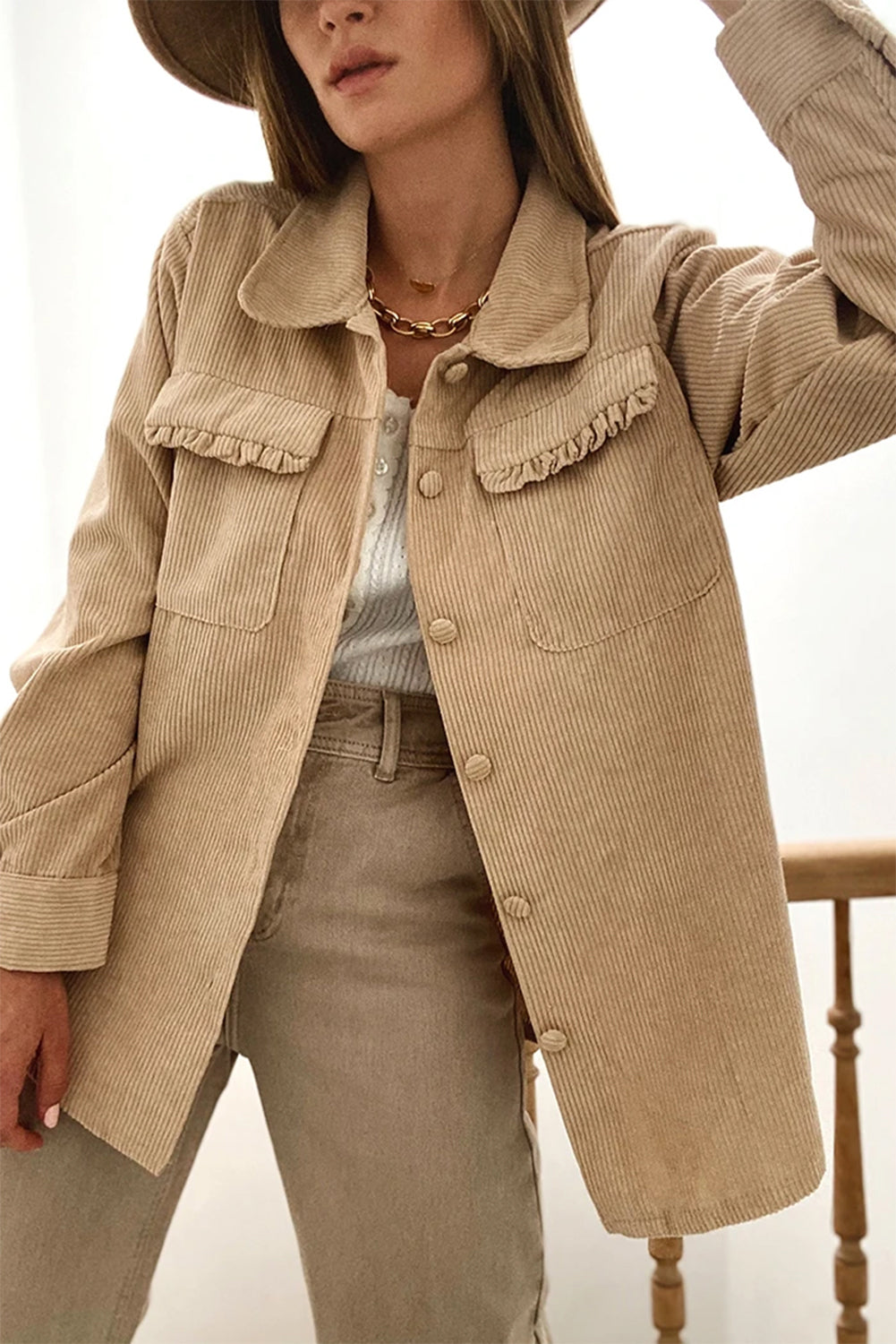 EB | Cordurahemdjacke mit Rüschendetails Baumwollmischung Elegant und Modern