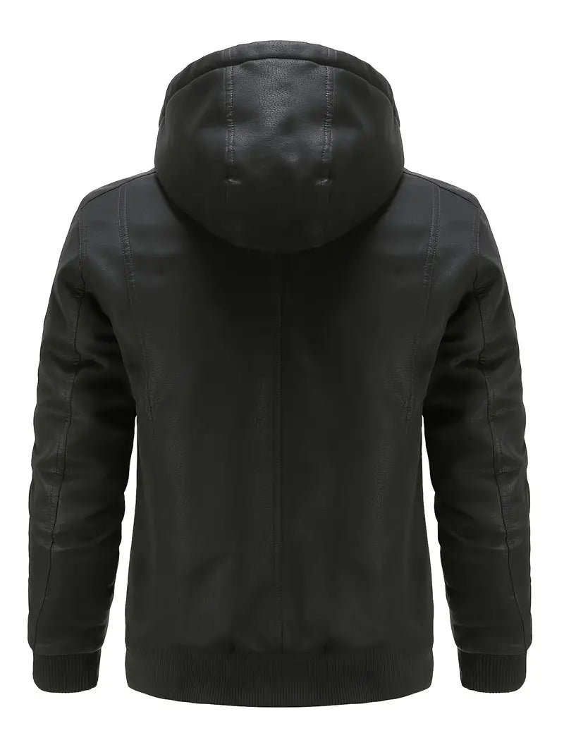 EB –  Winddichte PU Winterjacke für Herren mit Kapuze