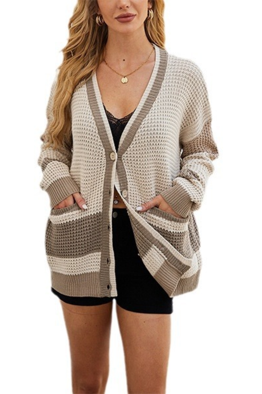 EB | Jacke Oversized Pocket Colorblock Cardigan Pullover