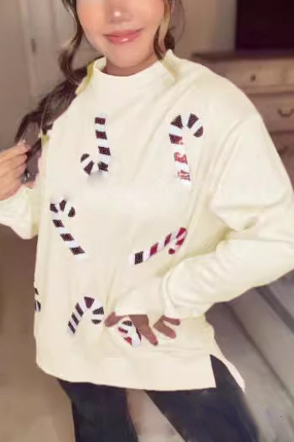 EB | Weihnachts-Pailletten-Lässiger Rundhals Langarm-Sweatshirt