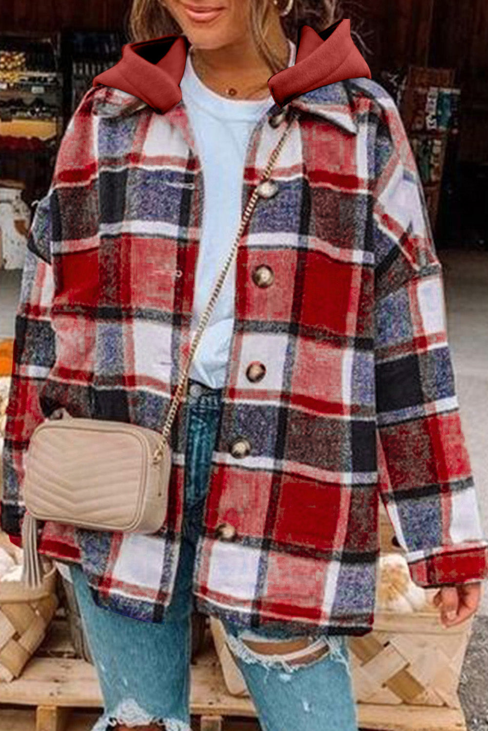 EB | Gitter Oversized Jacke mit Kapuze Lässiger Komfort Warm und Trendy