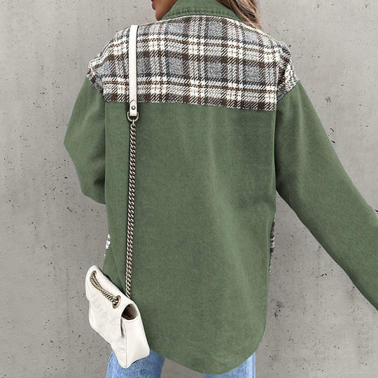 EB | karierte Jacke mit klassischem Kragen und Knopfdetail
