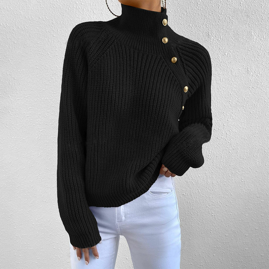 EB | Strickpullover mit Hohem Kragen und Knopfdetails Wollmischung Elegant und Warm
