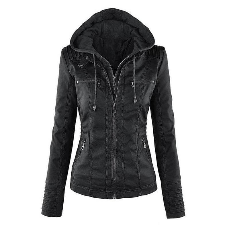 EB | Damen Slim Fit PU-Leder Zip-Up Hoodie