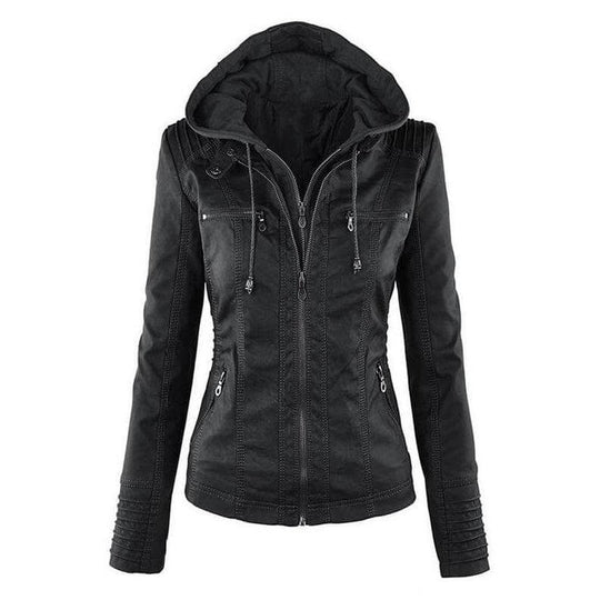 EB | Damen Slim Fit PU-Leder Zip-Up Hoodie