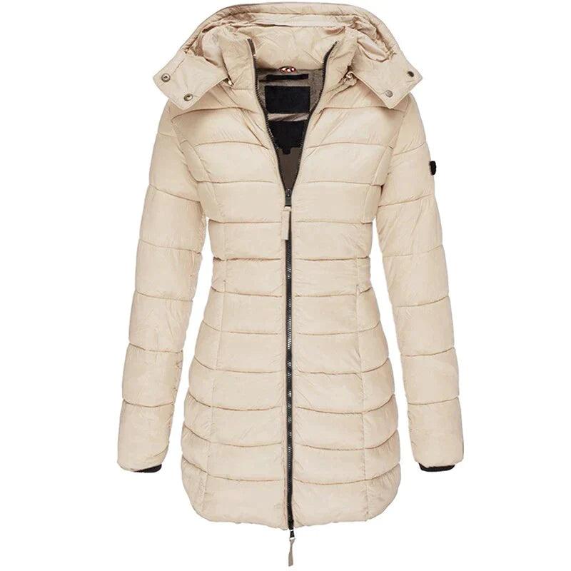 EB | Damen Lange Winter Pufferjacke mit Kapuze