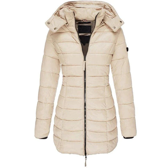 EB | Damen Lange Winter Pufferjacke mit Kapuze