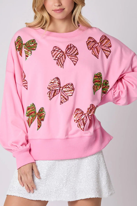 EB | Weihnachtsbogen Pailletten Lockere Freizeit Langarm Sweatshirt
