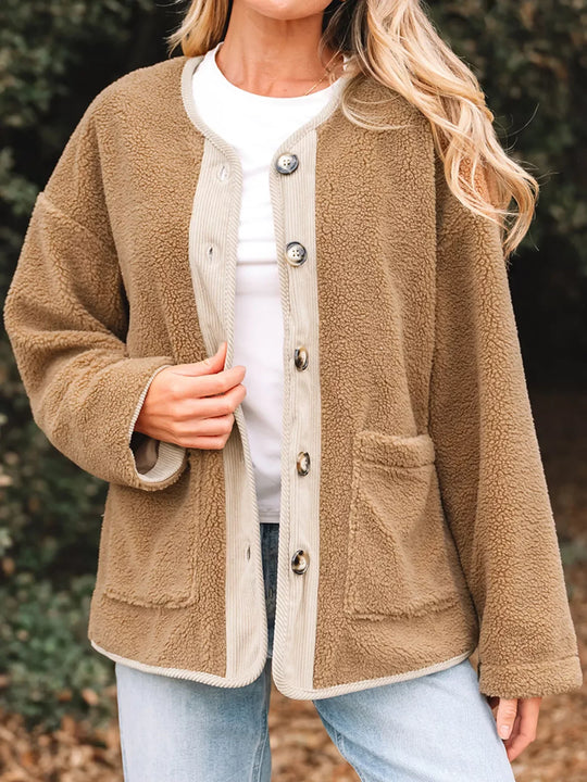EB | Damen Button-Front Sherpa Teddy Jacke
